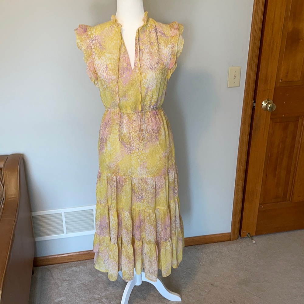 BB Dakota Yellow and Pink Floral Midi Dress